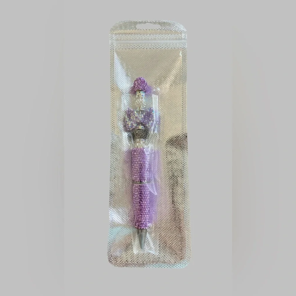 Handcrafted Rhinestone Beaded Purple Silver-tone & Black Pen Black Ink NEW
